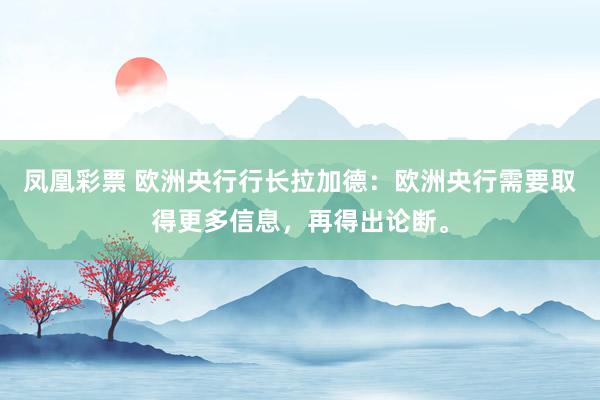 凤凰彩票 欧洲央行行长拉加德：欧洲央行需要取得更多信息，再得出论断。