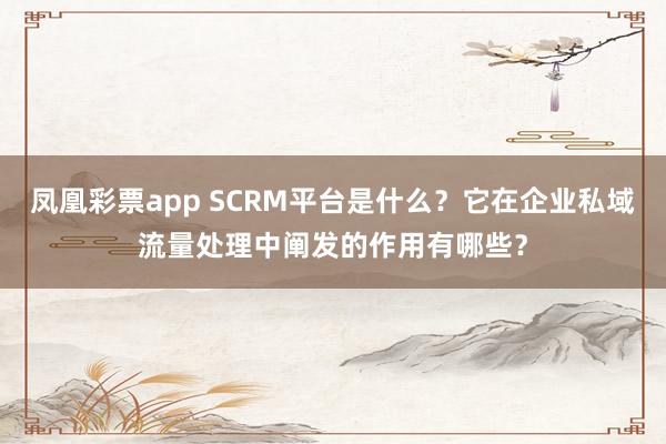 凤凰彩票app SCRM平台是什么？它在企业私域流量处理中阐发的作用有哪些？