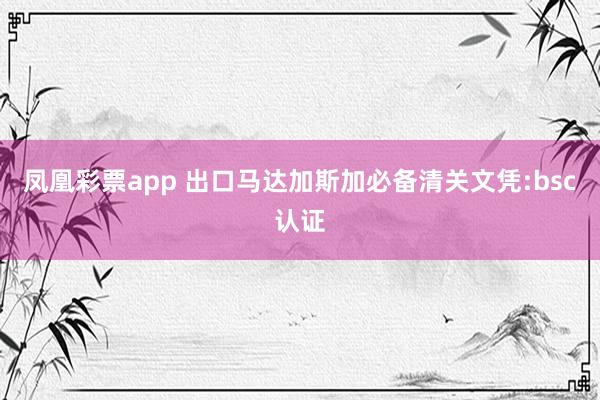 凤凰彩票app 出口马达加斯加必备清关文凭:bsc认证