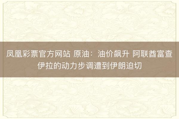 凤凰彩票官方网站 原油：油价飙升 阿联酋富查伊拉的动力步调遭到伊朗迫切
